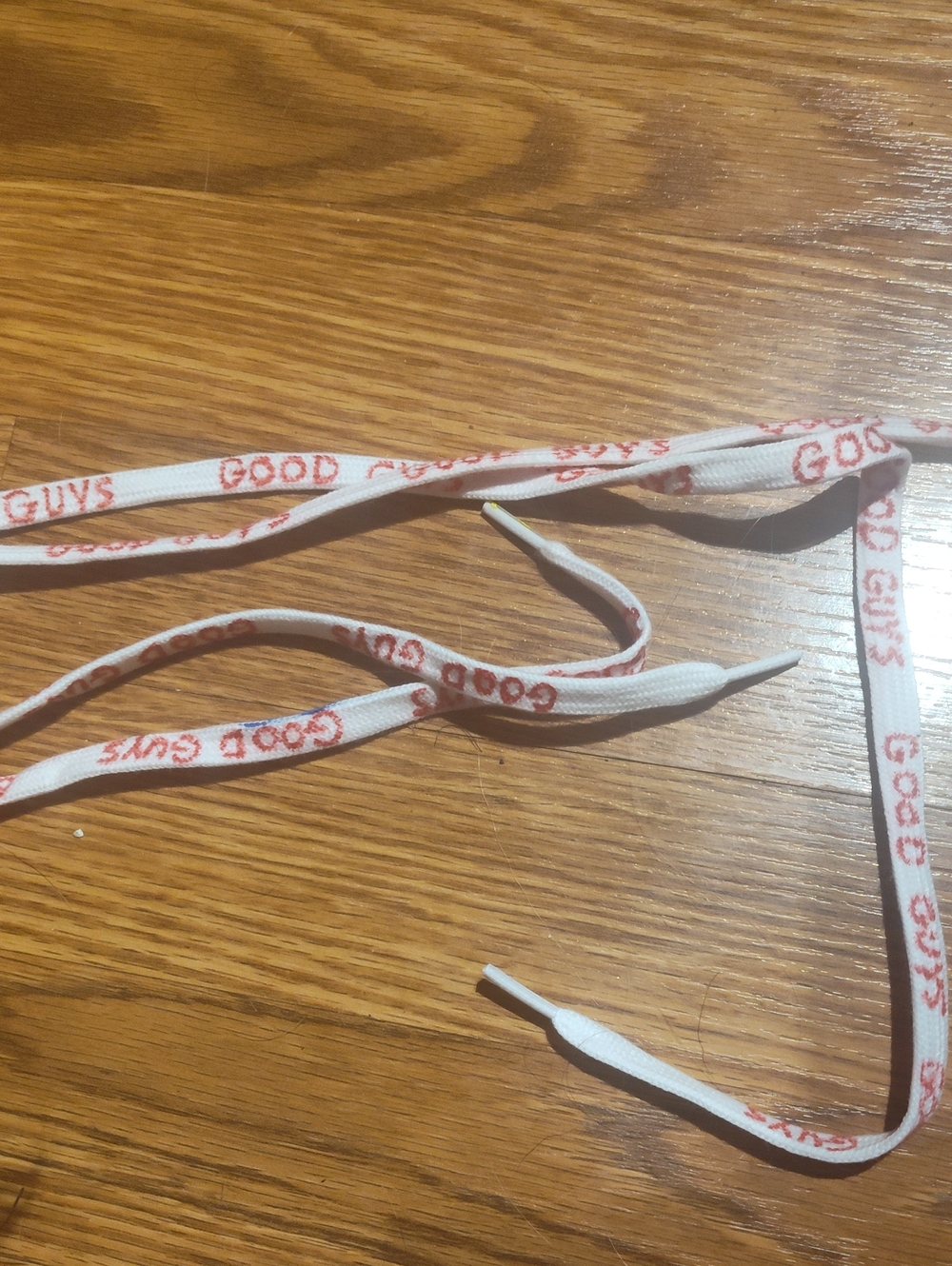 HANDMADE Good Guys White Shoelaces with Red Print - Durable Cotton Laces